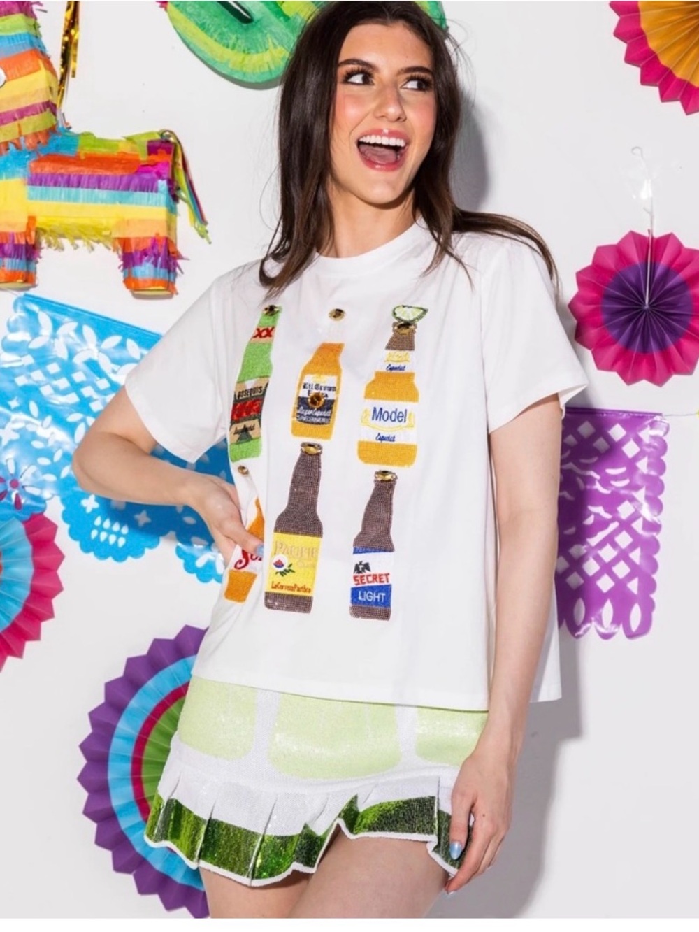 QUEEN OF SPARKLES Cinco Beer Tee NWT